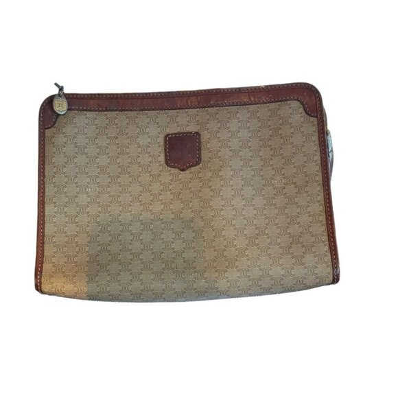 Vtg Celine Macadam Pattern Beige Leather Clutch, Classic Night Out (Read) - Picture 1 of 8